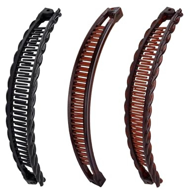 3 Stück Bananenspange Haare Große Bananen-Haarklammern Vintage Rutschfeste | Pferdeschwanz, Flat Claw Clip, Frauen Mädchen, Gedrehtes Haar, Welliges Haar, Haarknoten, Fest Sitzend, Modisch