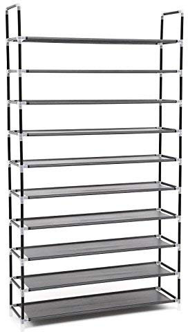 SONGMICS Schuhregal mit 10 Ebenen, Schuhaufbewahrung, Organizer, für bis zu 50 Paar Schuhe, für Wohnzimmer, Ankleidezimmer und Flur, Vliesstoff, 100 x 29 x 175 cm, schwarz, LSR10H