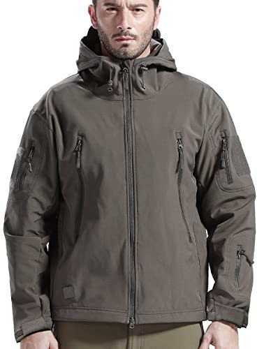 FREE SOLDIER Homme Veste Polaire Veste Militaire Tactique Veste de Ski Imperméable d'hiver Manteau Coupe-Vent extérieur Softshell avec Capuche (Gris,3XL)