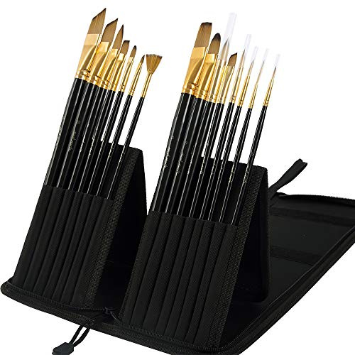 Mont Marte Pinsel Set in edler Pinseltasche – 15 Stück – Premium Pinsel für Wasserfarben, Acrylfarben, Ölfarben – Geeignet für Anfänger und Profis