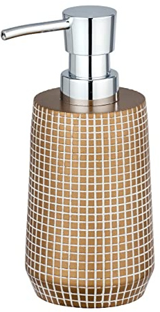 WENKO Seifenspender Ohrid Gold - Flüssigseifen-Spender, Spülmittel-Spender Fassungsvermögen: 0.27 l, Polyresin, 10 x 16.5 x 7 cm, Gold