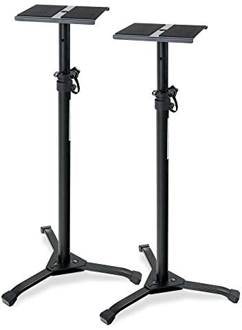 Pronomic 2er Set SLS-20 Studio Monitor Stativ faltbar - klappbare Füße - höhenverstellbar von 75 cm bis 130 cm - Ablagefläche mit Moosgummistreifen - schwarz