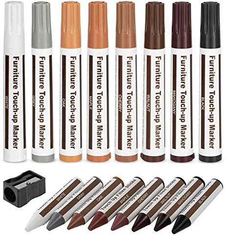 Möbel Reparatur Lackstift Set 17 teilig-Möbel Touch Up Wachs Set Holzkitt Holzkorrekturstift zum Reparieren von Kratzern und Holzböden