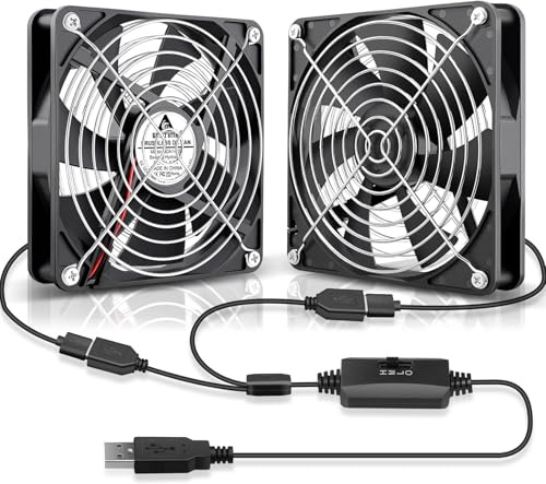 GDSTIME Ventilador USB dual de 140 mm, 5 V, DC sin escobillas, con cable USB 2 en 1, para receptor AV DVR, Playstation, ordenador, cine en casa, gabinete de refrigeración