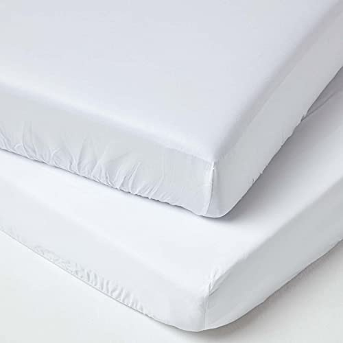 HOMESCAPES 2er-Set Bio-Spannbettlaken für Kinderbett 70x140 cm weiß, Kinder-Spannbetttuch aus 100% Bio-Baumwolle