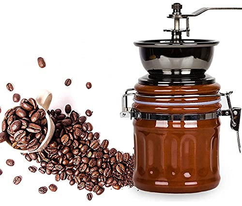 WANGLXST Retro Handkaffeemühle Edelstahl Einstellbar, Mini Manuelle Kaffeemühle, Kompakte Handkaffeemühle Für Reisen Home Office, Brown