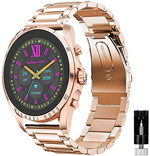 Giaogor Bracelet Compatible with MK Gen 6 Bradshaw 2021, Classic Stainless Steel Watch Strap for Michael Kors Gen 6 Bradshaw Smartwatch (Rose Gold)