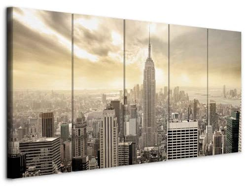 B&D XXL - Akustikbild NYC Stadt City, Schallschutz, Wohnzimmer, Büro | Verbessert Raumakustik, reduziert Hall, ideal fürs Büro oder Wohnzimmer, hochwertige Verarbeitung, schnelle Montage, stilvoll