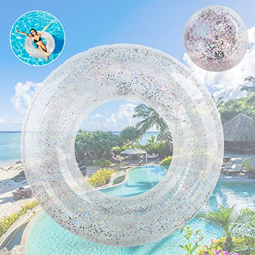 Anello Per Nuoto Adulti, Paillettes Colorate Swim Anello Con Pallone Da Spiaggia, Anello Galleggiante Trasparente, Galleggianti Gonfiabili Durevoli Galleggianti, Tubo Anello Nuoto Per La Festa Estiva