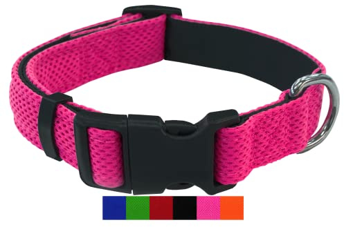 DEY - Premium Hundehalsband Air Mesh | Verstellbar | für Kleine, Mittelgroße u. Große Hunde | viele Farben u. Größen | Halsband Hund Katzen | Hunde-Halsbänder | Welpen-Halsband | Pink Rosa, M