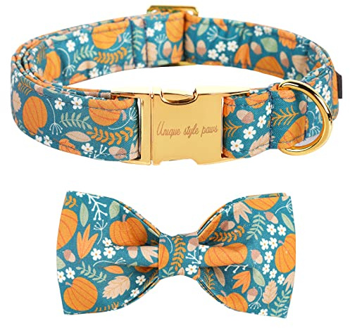 Unique style paws Halloween Hundehalsband, Haustierhalsband Hundefliege Geschenk für Mädchen oder Jungen Hunde, verstellbares Hundehalsband für kleine mittelgroße Hunde-Green Pumpkin-S
