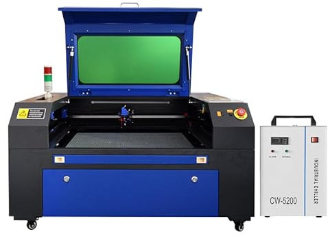 60W 700mmx500mm CO2 Laser Graviermaschine Lasergravurmaschine Laser Cutting Engraver Graveur Laser Engraving Maschine Gravurwerkzeug+Industrieller Wasserkühler CW-5200