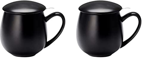 Teeemando® - Taza de té de hierbas (porcelana, 3 piezas, 0,35 L, 2 tazas), color negro mate