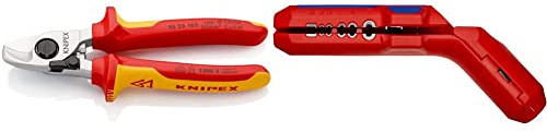 KNIPEX Kabelschere mit Öffnungsfeder 1000V-isoliert (165 mm) 95 26 165 & ErgoStrip Universal-Abmantelungswerkzeug (135 mm) 16 95 01 SB, Mehrfarbig