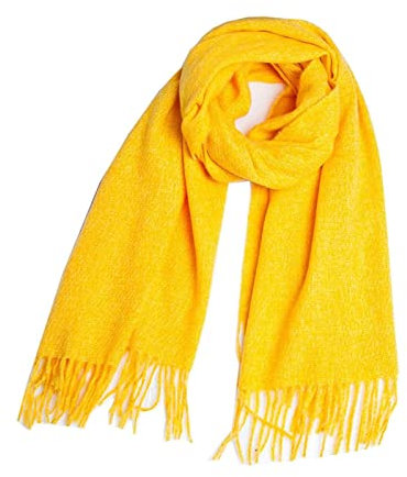 Stfery Schal Gelb, Herren Schal Winter Scarf Polyester Einfarbiges Quasten-Rechteck Halstuch 190x64CM Weich Warm