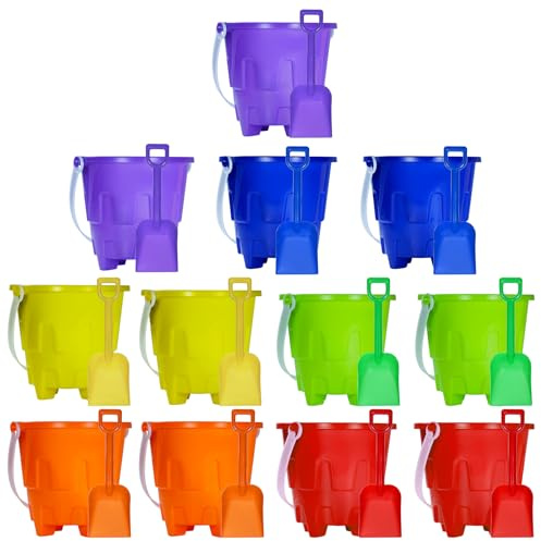 Qiuyanbo Castle Sand - Cubos de playa con palas de playa, cubo de arena para diversión en la playa, gran accesorio de fiesta de verano (12 cubos y 12 palas)