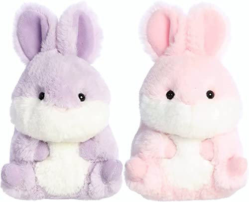 Aurora Rolly Pets Bundle - Set of 5 Inch Plush Bunnies (Pink & Lavender)