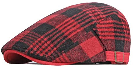 tcax Schiebermütze Herren Damen Herren Hüte Plaid Baskenmütze Mützen Fischgräten Ballon Gorras Hombre Tweed Schiebermütze Herren Hut Hüte Boinas,Rot,55-60Cm