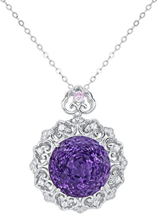 Epinki Halskette 925er Sterling Silber, Vintage Retro Blumen Anhänger mit Labor Erstellt Amethyst 16.2ct (Lila, Rund) Sterlingsilber Damen Halskette Zirkonia für Frauen, Silber Lila, 45cm