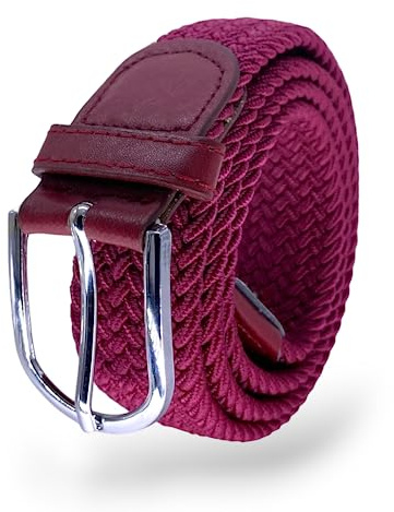 SEGMENTES Cinturón Trenzado Extensible y Elástico Granate/Vinotinto - Para Hombres y Mujeres, con Hebilla Ovalada, Longitud Ajustable de 100 a 135 cm, Ideal para Vestir y Uso Casual