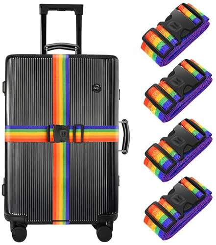 BILIONE 4 Pcs Luggage Straps for Suitcases Strap Lockable Suitcase Belts | Heavy Duty Luggage Straps,Adjustable Suitcase Straps,Premium Accessory for Travel Bag Closure (Rainbow)