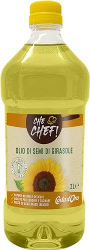 Costa d’Oro – Che Chef Girasole Linoleico 2L. Ottenuto dalla spremitura di semi di Girasole Linoleico, è un olio che rimane neutro e delicato in tutte le sue tipologie di uso. Bottiglia PET 2L.