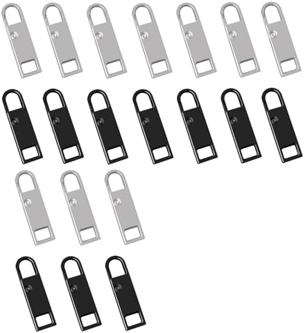 DALAETUS 20 Pcs Zipper Pull Replacement Kit, Metal Zipper Gripper Fixer for Jackets, Pants, Boots, Suitcases, Backpacks (Black, Silver)