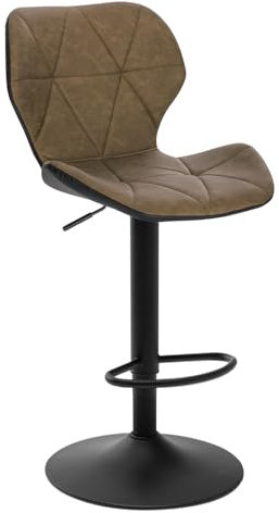EUGAD 1X Barhocker Barstuhl Bistrohocker Tresenhocker Retro höhenverstellbar und drenbar mit Rückenlehne aus Kunstleder Stahl, Dunkelbraun, 0663BY-1