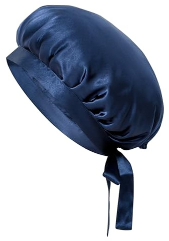 Desmend 19 Momme 100% Seidenhaube zum Schlafen Silk Bonnet Schlafmütze für Frauen Schlafhaube Haare Schützen mit verstellbaren Bändern (1 stück Dunkelblau)