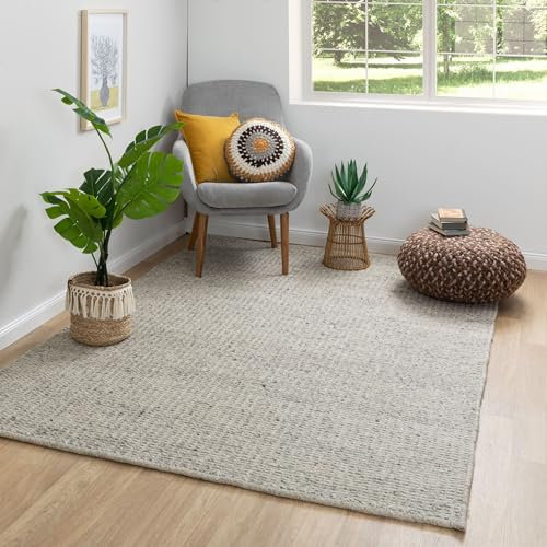 Steffensmeier Handweb Teppich Kornau | Wolle (Schurwolle), Grau, handgewebt, Größe: 160x230 cm Wohnzimmer und Schlafzimmer