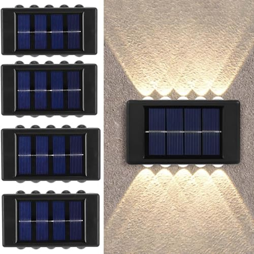 YUNYODA 4 Pack Solar Wall Lights Outdoor,10 LED Solar Fence Solar Wall Outdoor Waterproof Up and Down Light Solar for Outside Yard Garden Garage Porch Deck Pathway Decoration