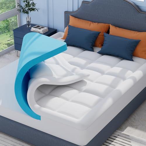 ELEMUSE Matratzen Topper 180x200cm, H3 Gel Topper mit Waschbarem Flauschigem Bezug und Gelschaum, 7CM Höhe Weicher und Bequemer Matratzentopper für Boxspringbett und Unbequeme Betten Schlafsofa