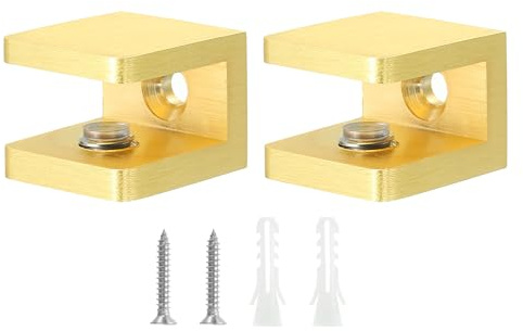 sourcing map Glass Shelf Clamp, 2Pcs Brass Glass Clamp for 8-10mm Thick Glass, Adjustable Glass Shelf Bracket Support Holder, Gold