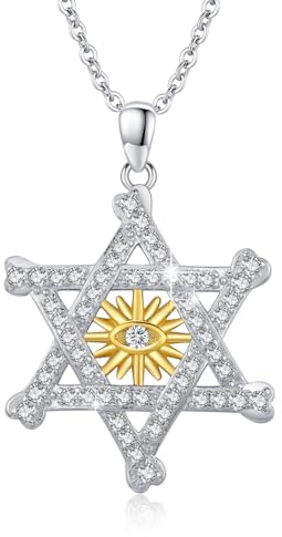 REDSUN Cadena de estrella de David, plata de ley 925, colgante de ojo malvado, colgante de estrella David con circonita, oro, colgante de ojo malvado, joyas regalos para mujeres y hombres, Plata