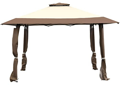 HOMASIS 4 x 4 m Tonnelle Pliable avec Double Toit, Tente Pop-up Imperméable Réglable en Hauteur avec Sac de Transport, Tonnelle de Jardin Extérieur avec Protection UV pour Jardin, Terrasse, Marron