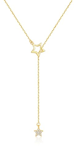 SILBERTALE 925 Sterling Silber Y Halskette CZ Stern Tropfen Verstellbare Gold Y Kette Modeschmuck für Frauen Damen 40-50cm