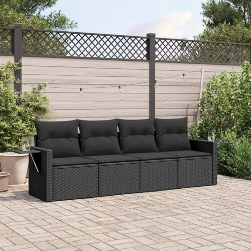 Festnight Balkon Sofa 4 Sitzer mit Stauraum Gartenlounge Klein Balkon Lounge Rattan Sofa Rattansofa Gartensofa Ecksofa Lounge Sofa Outdoor Balkonmöbel Gartenmöbel Ecklounge Sitzecke Balkon Klein