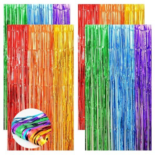 4 Piezas Arcoíris Cortinas de Oropel,1m x 2m Metálica Foil Fringe Cortinas Cortina Fiesta para Fondo Decoración Pared Aniversario Boda Carnaval Baby Shower Graduación Decoración Bautizo