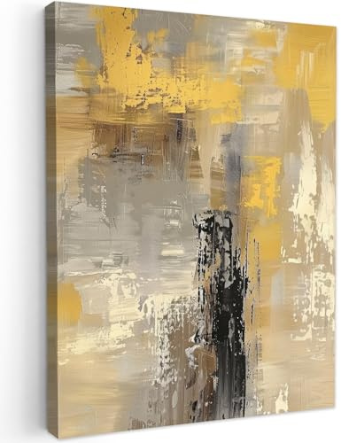MuchoWow© Cuadros Decoracion Salon Modernos Dormitorios Cuadro Decorativos | 50x70 cm - de Lienzos Decorativo Decoración Cabecero Cama Oro - Abstracto - Pintura - Moderno - Arte