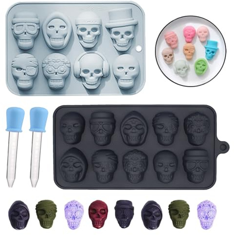 Tadpolez 2 Stück Totenkopf Schokoladenform,Gruselige 3D Skelett Silikon Kuchenform,Silikonform Halloween Backen,Mini Totenkopf Silikonform,Silikon Totenkopf Backform,für Schokolade Süßigkeiten Gelee