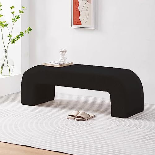XLDZ Moderne Bank, flauschige Sherpa-Bank, gepolstert, Ottomane, rechteckiger Couchtisch, Samt-Sherpa-Bank, Fußstütze für Schlafzimmer, Flur, Bettende (Schwarz, 120 cm)