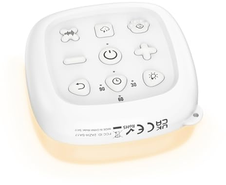 OQIMAX Machine à Bruit Blanc 24 sons, Haut-parleur sans Fil, 6 Luminosités Réglable, Machine à Bruit de Sommeil pour Bébé Enfant, Minuterie et Fonction Mémoire pour Yoga, Sommeil, Bureau, Voyage