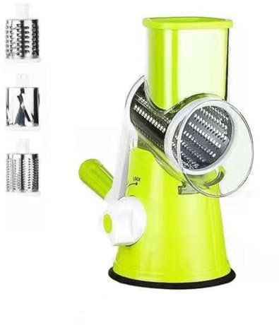 Yurhuit Cortador de Verduras Giratorio Manual, Rallador de Queso y Verduras para Cocina, con 3 Tambores Afilados de Acero Inoxidable, Verde