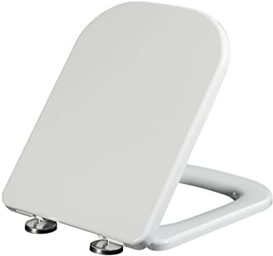 Sedile WC Quadrato Bianco, Sedile WC con Chiusura Morbida e Sgancio Rapido, Sedili WC Fissaggio Superiore, Facile da Pulire