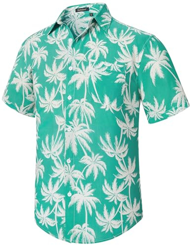 Enlision Camisas Hawaianas para Hombre, Camisa de Algodón de Manga Corta con Botón Informales de Verano con Flores Florales de Aloha para Vacaciones en La Playa Aqua Verde S