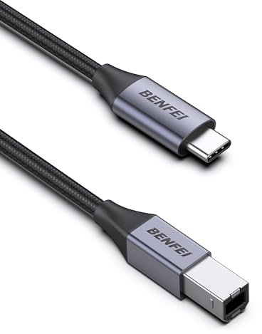 BENFEI Cavo stampante da USB B a USB C da 2 metri, intrecciato in nylon, custodia in lega di alluminio premium compatibile con MacBook Pro, HP, Epson, Canon, Brother, Lexmark, Xerox e stampanti.