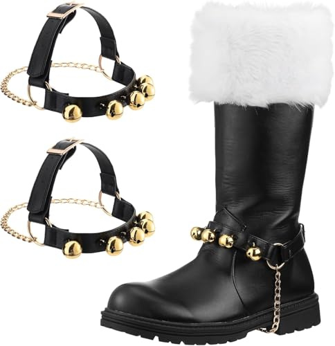 FENXIXIONE 2 Pcs Weihnachten Weihnachtsmann Stiefel Glocken Aus Messing Für Halloween Weihnachten Kostüm Schwarz Und Gelb (2 stücke)