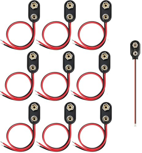 TECHZOCO 9-V-Batterieanschluss, Adapterkabel für Arduino 9 V, Kabel 200 mm, Stecker Typ I, Batteriehalter 9 V, geeignet für 1 Batterie 6F22, 6HR61, 6LR61, 9 V, 10 Stück