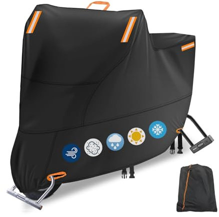 Funda para motocicleta para almacenamiento exterior, impermeable, para motocicleta, scooter, ciclomotor, al aire libre, con 4 tiras reflectantes y 2 hebillas resistentes al viento, 2 agujeros de