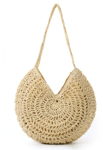 Jywmsc Bolso Grande de Paja para Mujer Bolso de Playa de Verano Bolso de Mano Tejido Bolso de Hombro Tipo Hobo para Vacaciones
